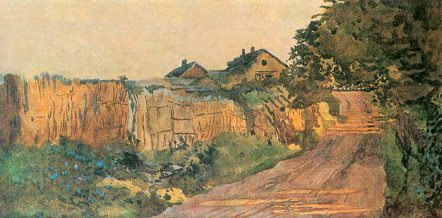 К.А. Сомов. Дорога на даче. 1896. Акварель, белила.
